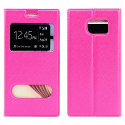 Samsung Galaxy S6 Edge Slim Window View Magnetic Flip Leather Case (Hot Pink)